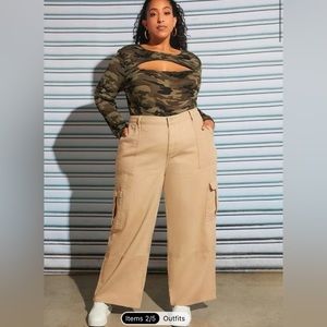 Plus High Waist Flap Pocket Side Cargo Jeans
